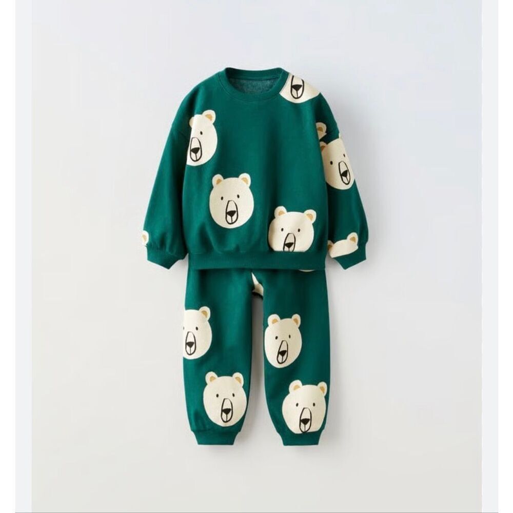 zara kids toddler 5-6 plush polar bear matching set jogger sweatpants/sweatshirt